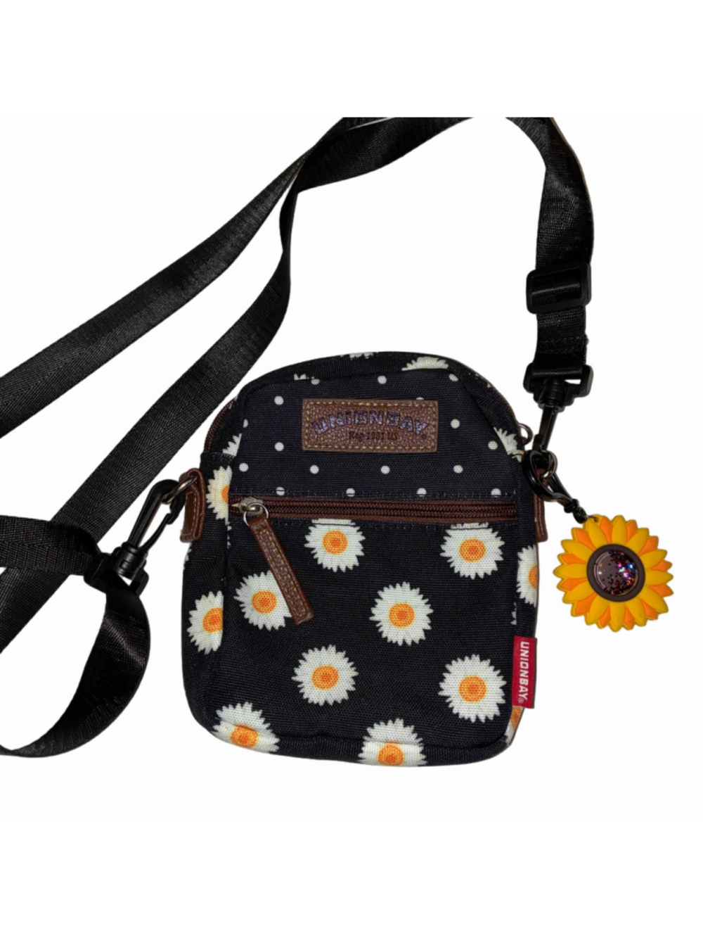Women's Vintage Unionbay Daisy Print Crossbody Bag, One Size, Black and White